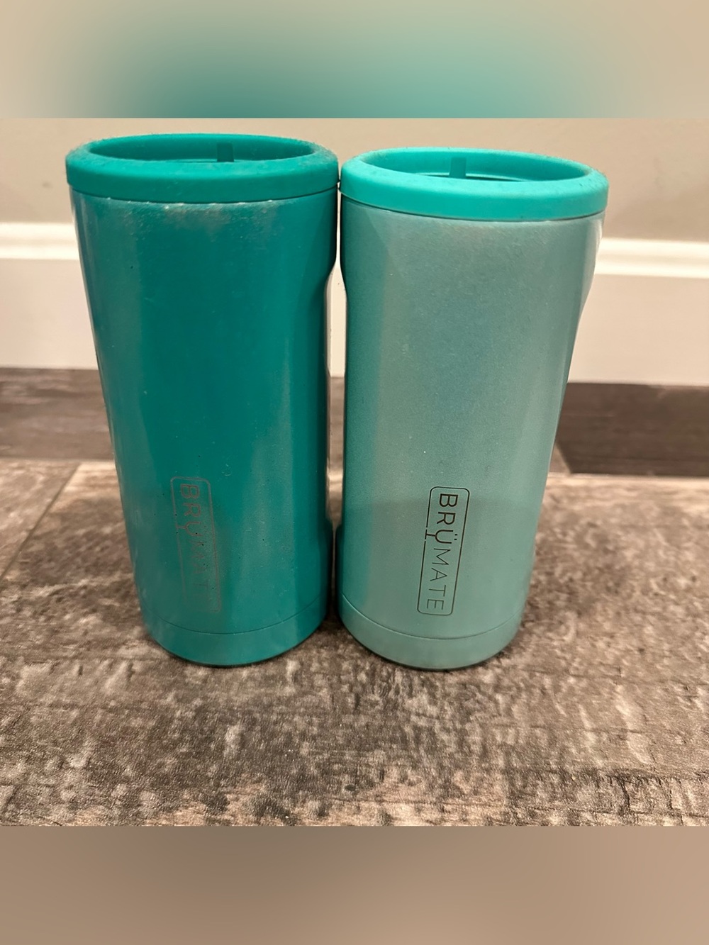 Lot of 2 BrüMate Glittery Hopsulator Teal Slim Can Coolers Double Wall Insulated